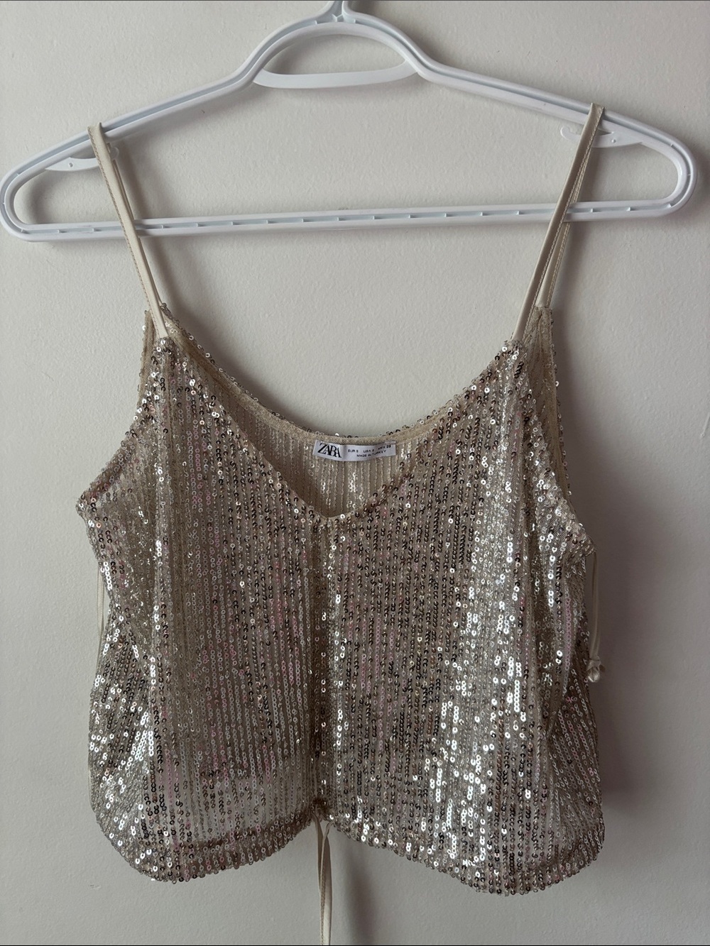 Zara Champagne Sequin Spaghetti Strap Camisole